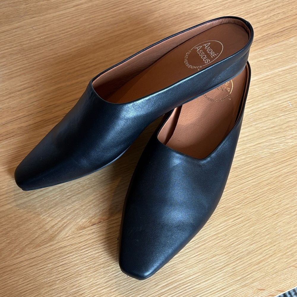 Andre Assous Black Leather Mules